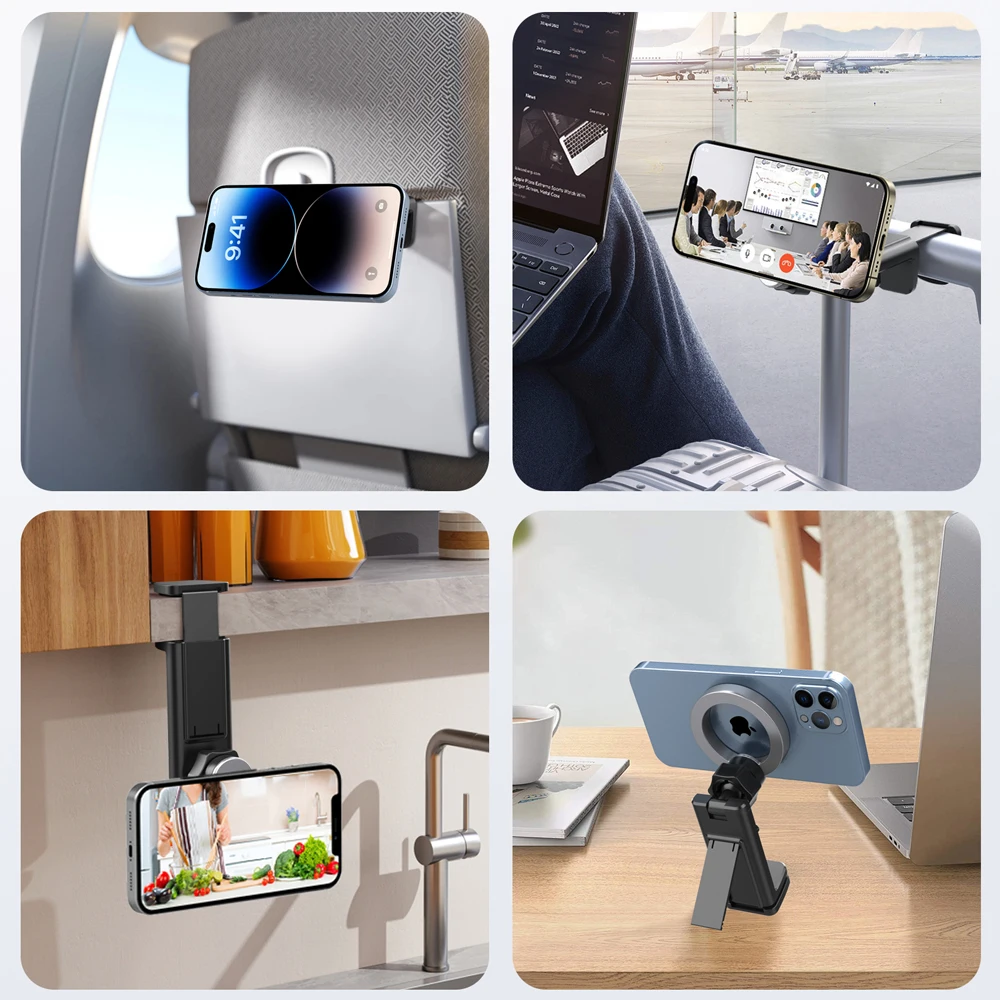 Untoom Magnetic Airplane Phone Holder Multi Functional Portable Travel Flight Cellphone Stand Desk Foldable Adjustable Bracket