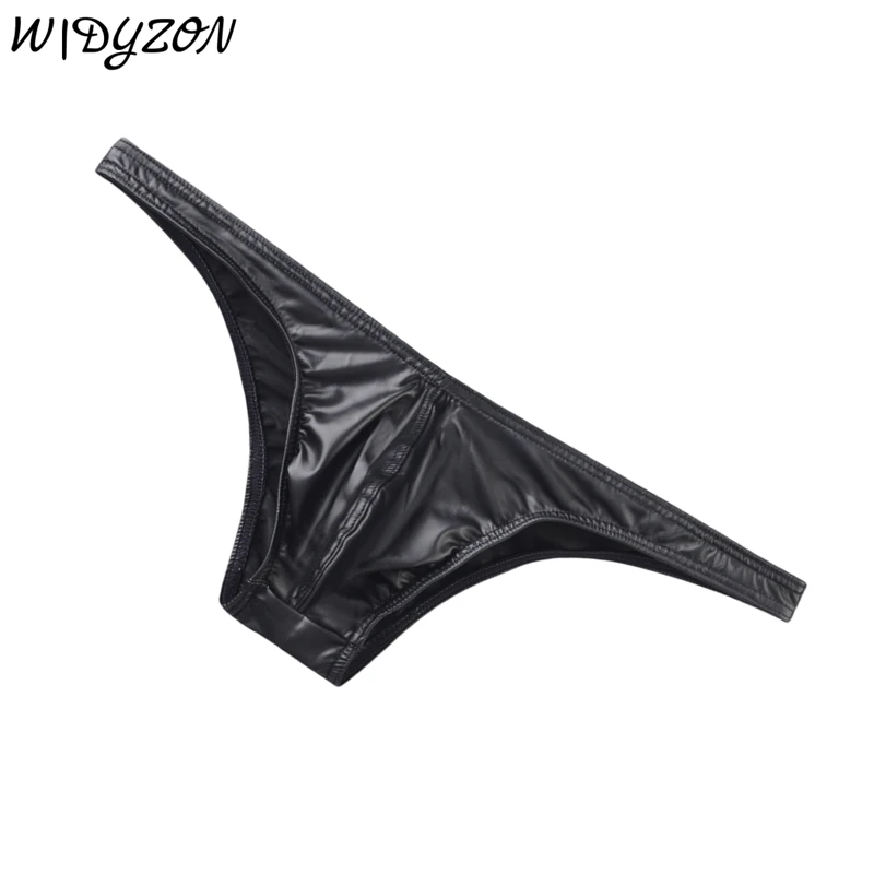 Men Bikini Briefs Underwear Faux Leather Male Mini Panties U Pouch Sexy Men's Briefs Cuecas Calzoncillos Hombre Slip Lingeries