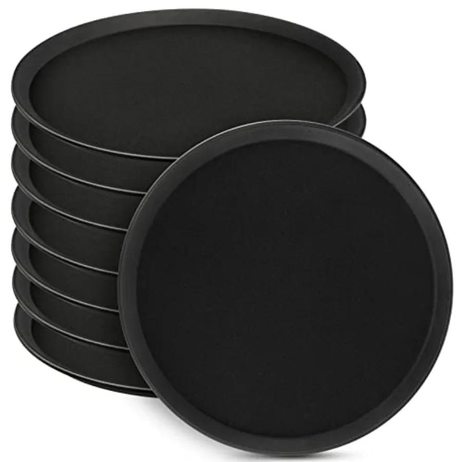 

8 Pcs 16'' Large Restaurant Serving Trays with Rubber Lined Plastic Non Slip Tray Non Skid Round Serving Platter Server Tray fo
