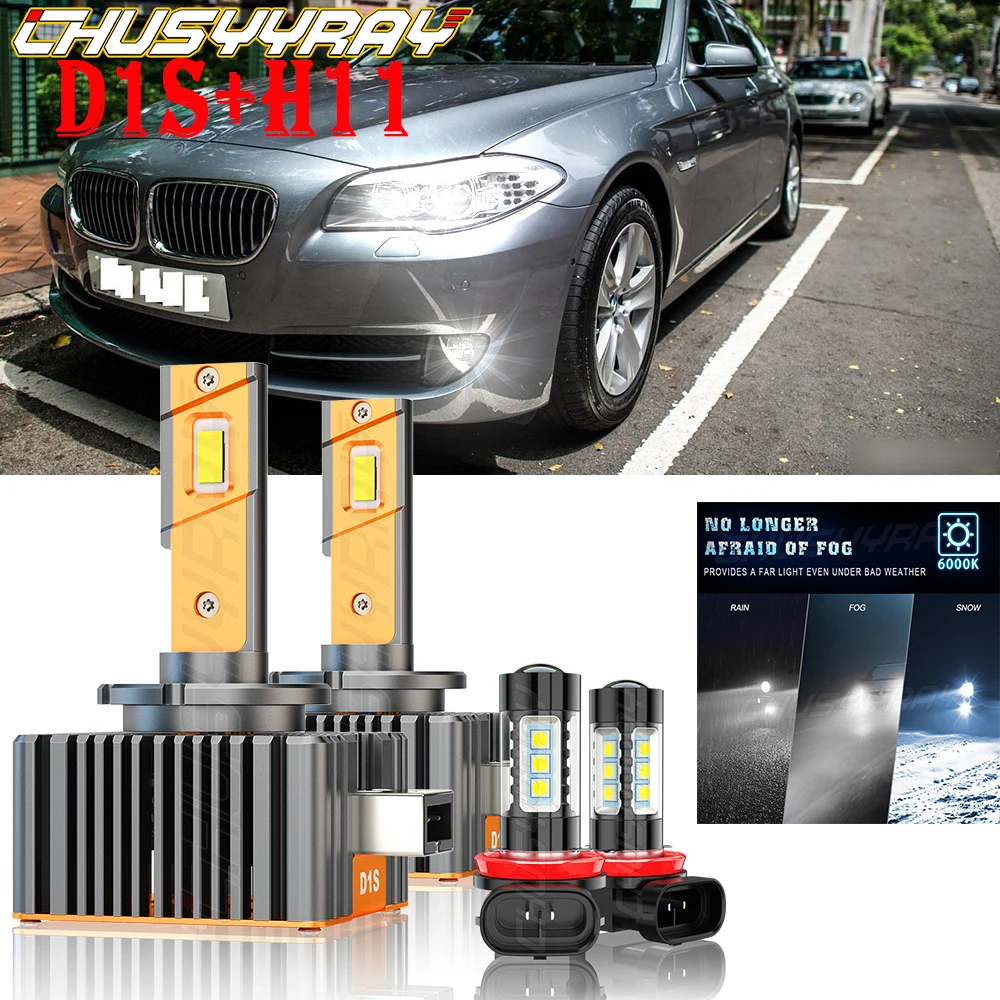 

CHUSYYRAY Compatible For BMW 650i 2008-2010 D1S+H11 LED Headlight HID High/Low Beam+Fog LED Light 4x Bulb Car accsesories luzes