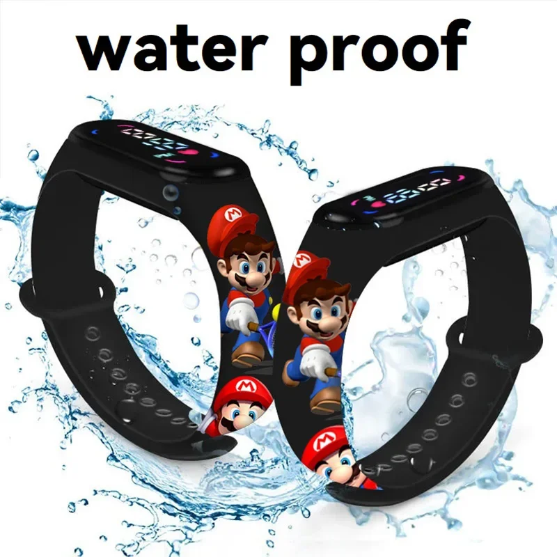 Mario Bros montres pour enfants figurines d'action Luigi princesse pêche Yoshi Bowser enfants Sport bracelet étanche montre numérique jouet