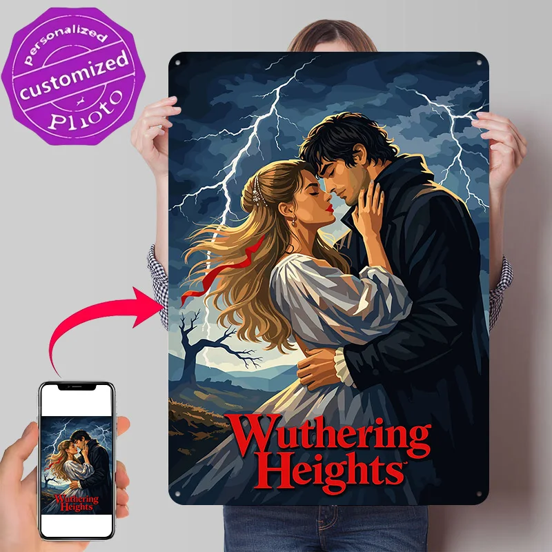 Wuthering Heights Book Cover 3D Texture Metal Poster Customized Wall Art Tin Sign Gift for Mancave Living Room Decoration Man