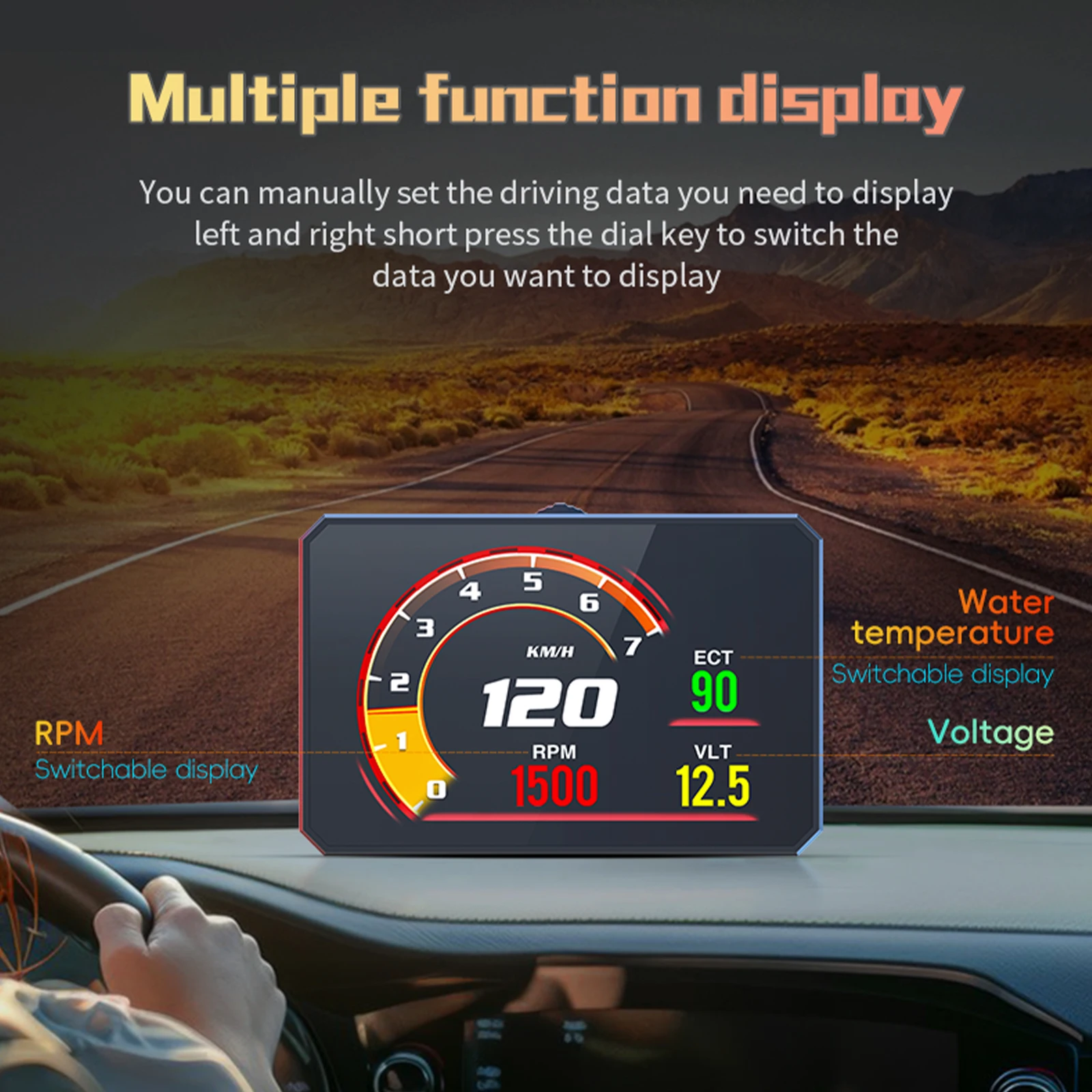 MAIMEIMI P16 Car HUD OBD2 LCD Meter Head Up Display Speedometer KMH,MPH Tachometer Water Temp Fuel Consumption Turbo Pressure