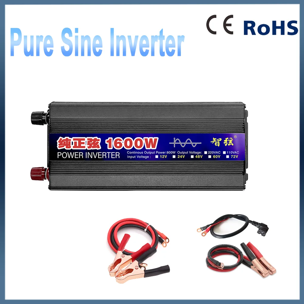 ZXII inverter 1600W electric car appliances  12v24v48v60v inverter for 110v220v pure wave LCD display with EU/general Socket