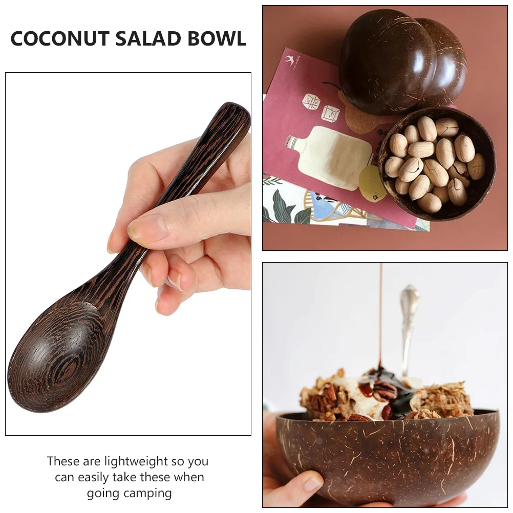 

Natural Coconut Shell Bowl Set Eco Friendly Lightweight Fruit Salad Dessert Camping Kitchenware Coconut Bowl Spoon Kit