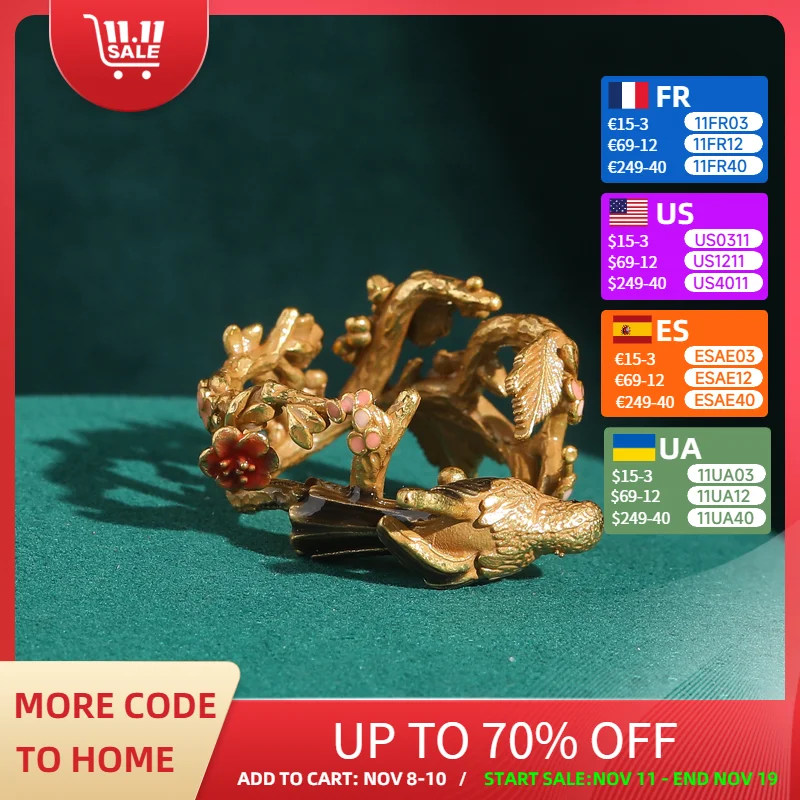 

Vintage Plum Blossom Branch Bird Ring Hollow Out Adjustable Gold Color Quality Luxury Designer Gifts For Woman Accessories Party