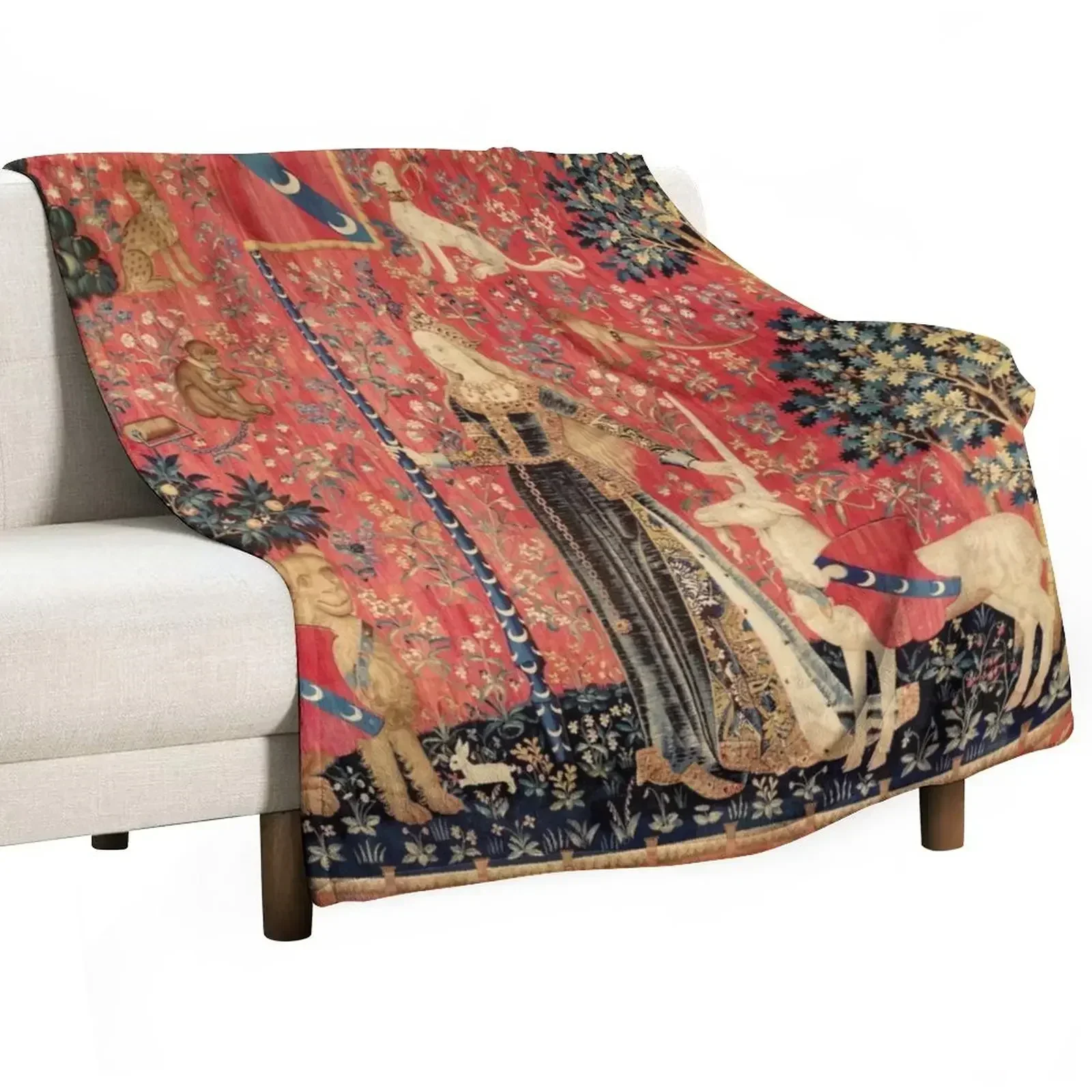 

LADY AND UNICORN ,TOUCH ,Lion,Fantasy Flowers,Animals Red Green Floral Throw Blanket Plaid Blankets For Bed Blankets