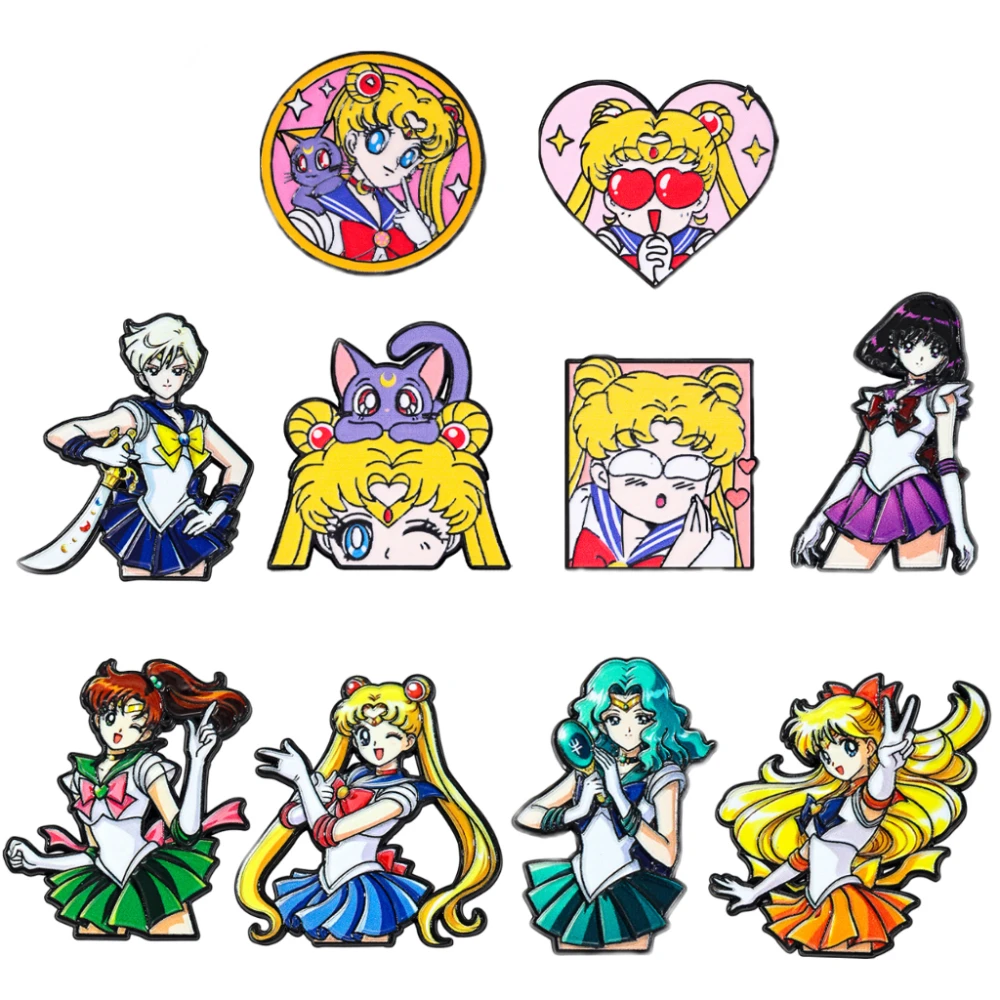 10 Stück Herzförmige Emaille-Pins Cartoon-Brosche Kreative Metall-Abzeichen für Rucksack Kleidung Schmuck Urlaubsgeschenk