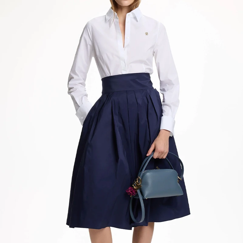 New Women White Button Down Shirt CH Emblem Long Sleeve Blouse Office Work Formal Breathable Lightweight Top