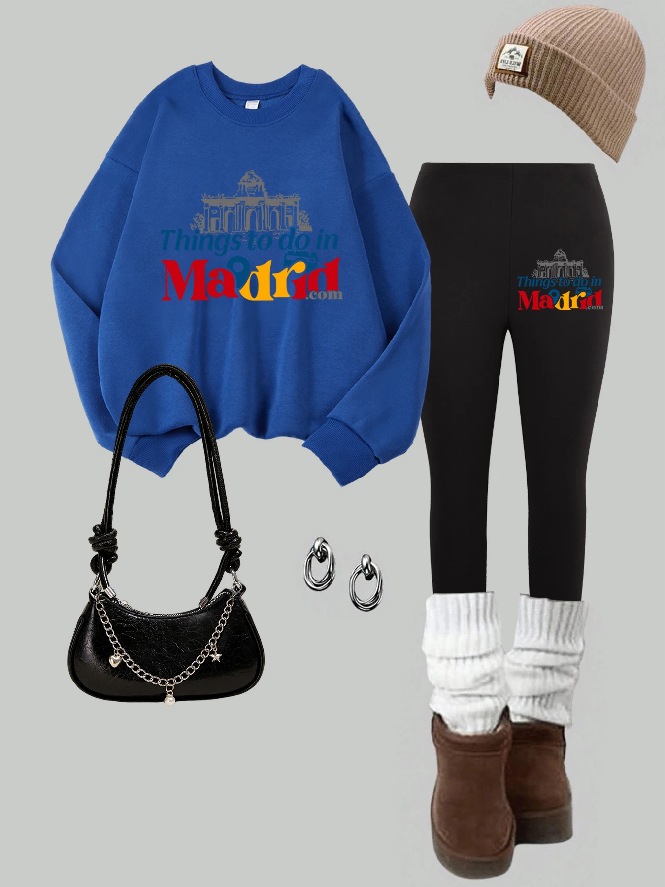 

Женский комплект с капюшоном с принтом Things To Do In Madrid, повседневная флисовая толстовка, осенне-зимняя верхняя одежда, спортивные штаны с круглым вырезом, мягкая одежда