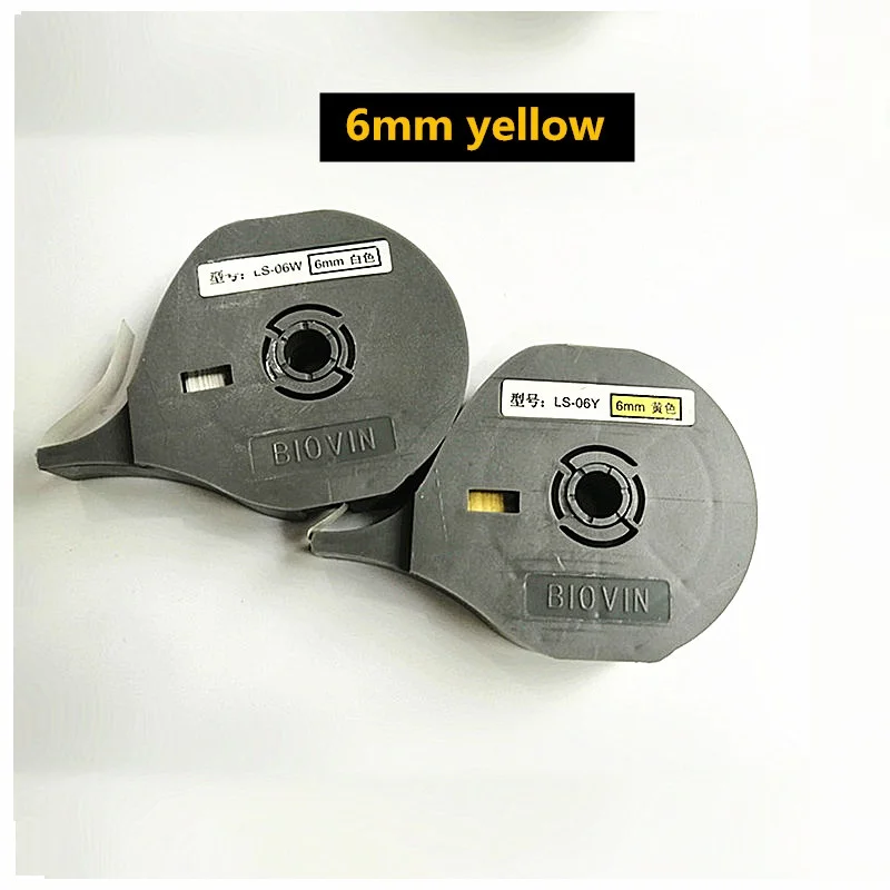 2 Roll Ink Ribbon Cassette Label Tapes LS-06Y LS-06W 6mm Yellow White BIOVIN Printer Sticker For Tube Printer s650,s700e,s710e