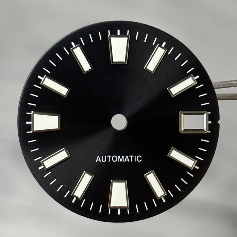 28.5mm Sports GS Logo Watch Dial Single Calendar Frosted Matte Black Blue Green for NH35 Movement 3 o'clock Crown Modification