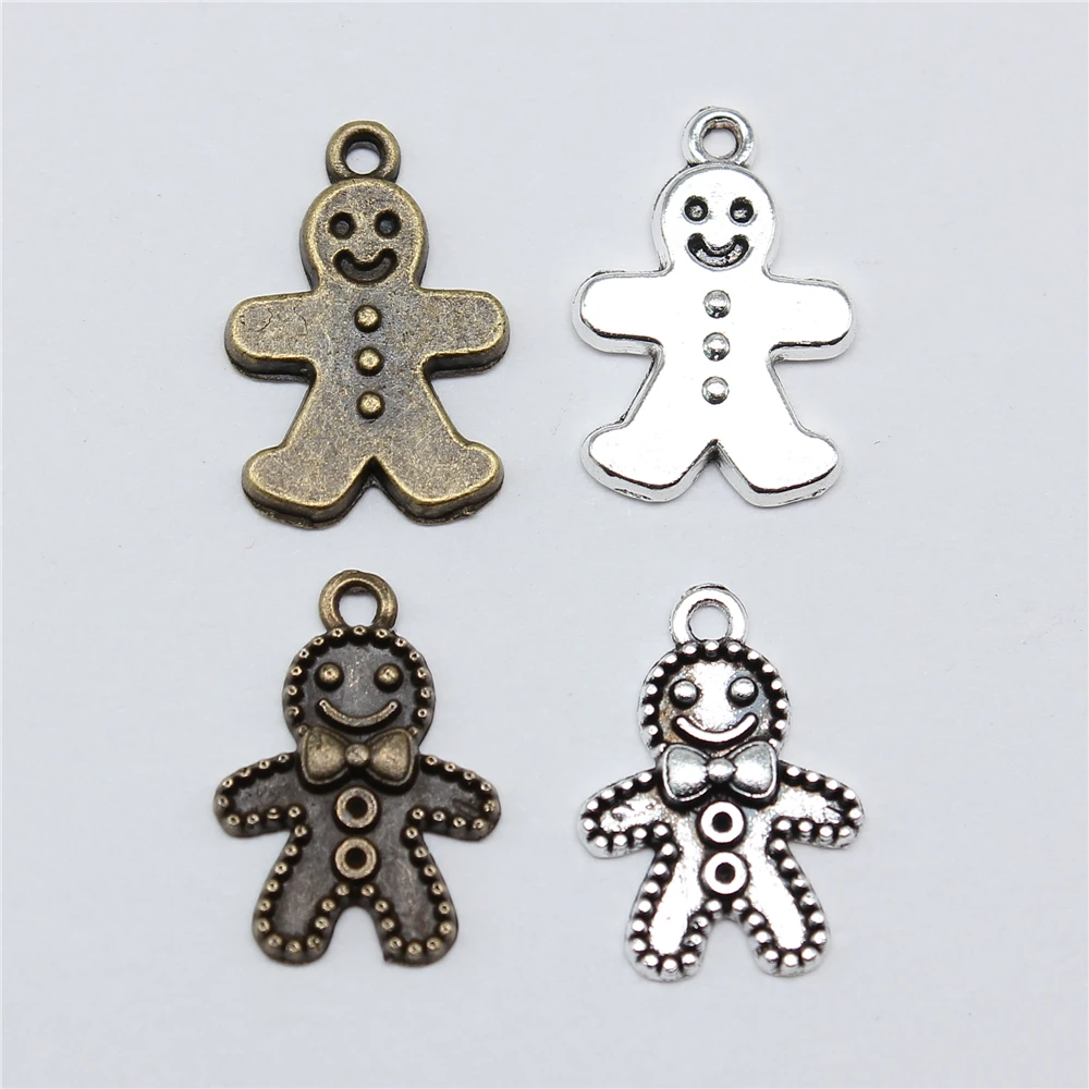 20pcs Cute Gingerbread Man Charms DIY Handmade Craft Tibetan Bronze Silver Color Pendants Antique Jewelry Making