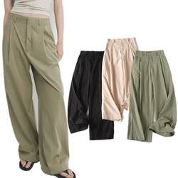 Maxdutti Japanese Simple Fashion Simple Pure  Casual Pants High-Quality Women's Cotton High Waist Loose Trousers For Women