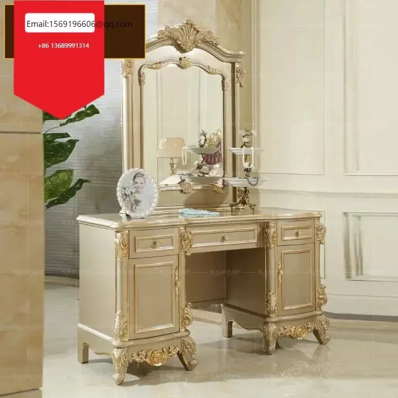 

European-style solid wood carving dressing table French luxury dressing table Villa bedroom vanity table