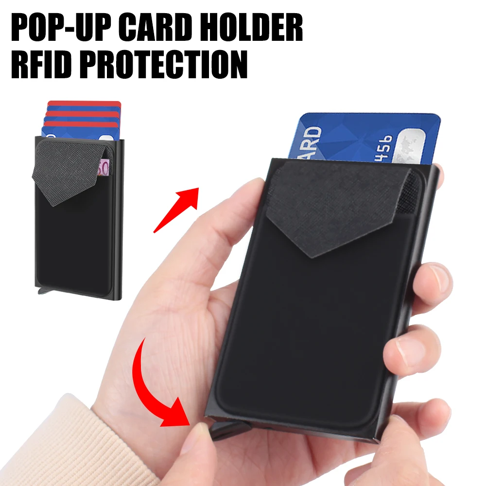 With Elasticity Back Pouch Automatic Pop ID Card Credit Card Holder Ultrathin Aluminum Credit Card Box RFID Wallet