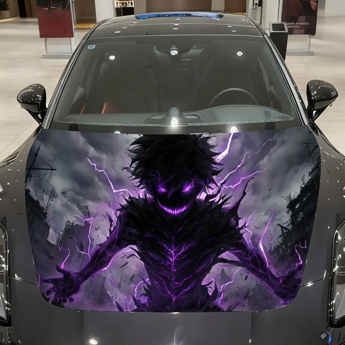 

Wasteland Purple Lightning Specter Car Vinyl Wrap, PVC Material Waterproof Car Hood Sticker, Self-Adhesive Scratch-Resistant Sti