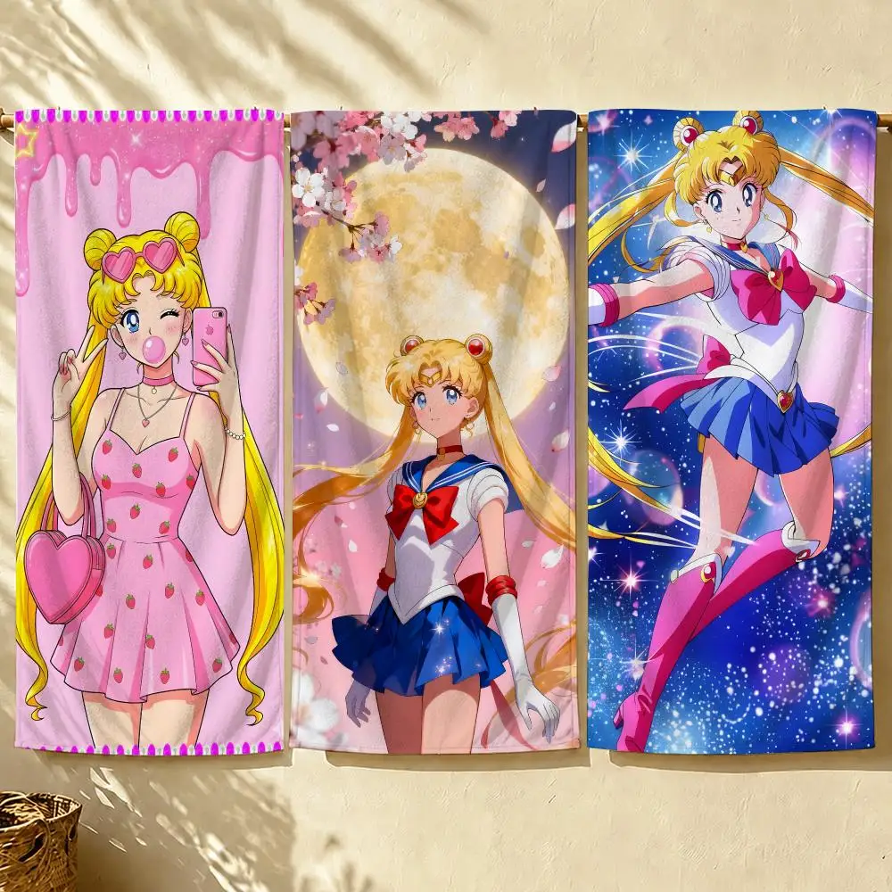 Cartoon S-Sailor Moon Towel Beach Towel Quick Dry Absorbent Bath Towel For Swimming Gym Camping Outdoor Sunbathing
