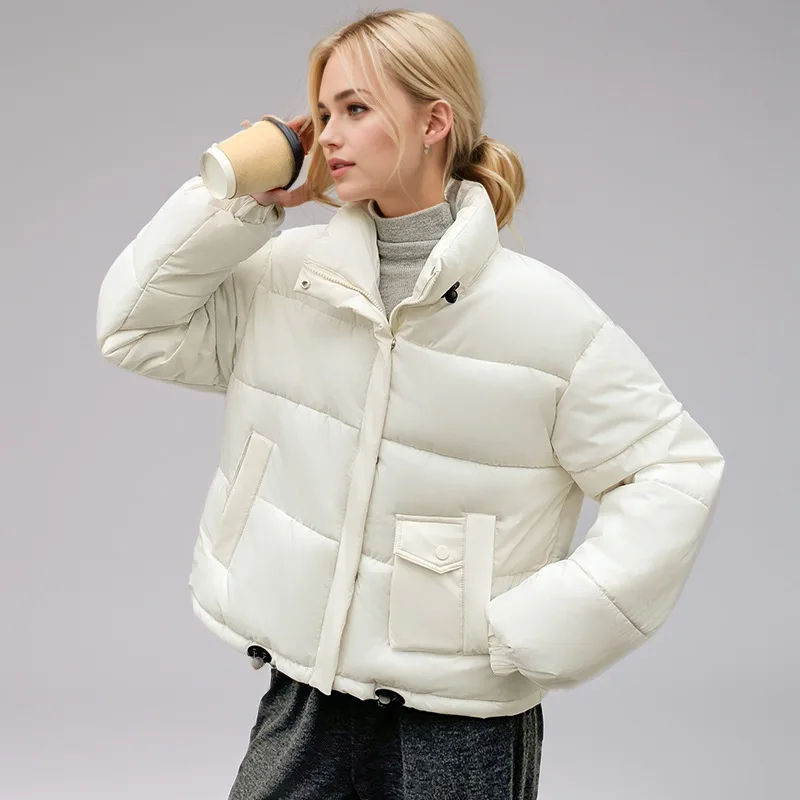 Damska zimowa parka płaszcz jednolity kolor stójka patchwork elastyczne mankiety damska kurtka pikowana kurtka w stylu koreańskim dla kobiet