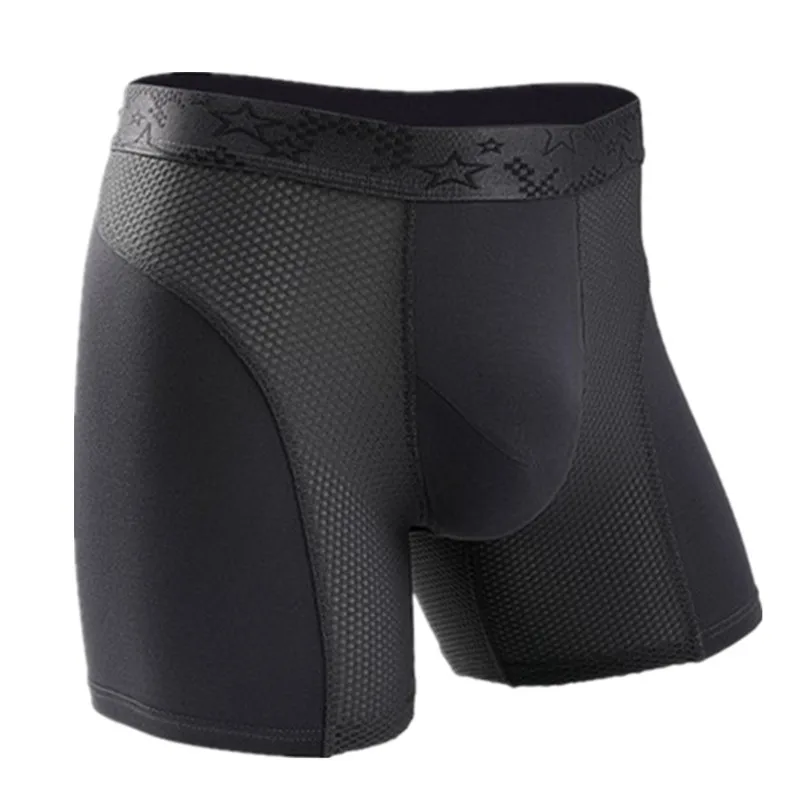 

Men's Boxers Shorts Modal Underwear Cueca Mesh Panties Man Breathable Pouch Middle Long Leg Underpants Male Plus Size L-6XL