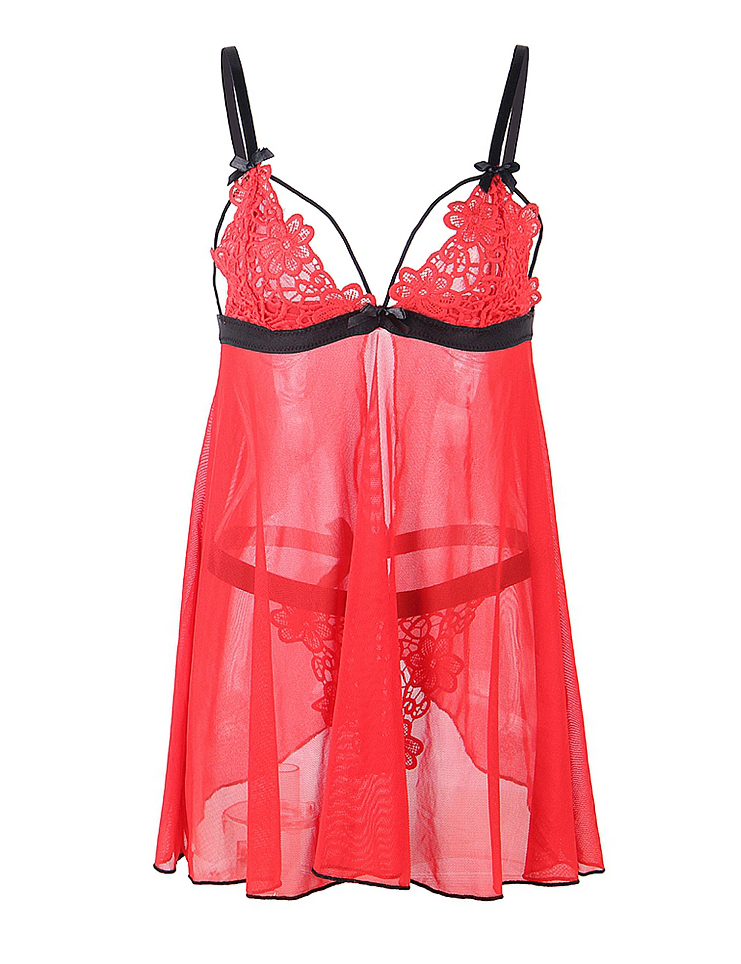 

Women's Nightie Lingerie Set Red Lace High-end Delicate Embroidery Sexy See Through Babydoll Plus Size Erotic Sheer Nightwear
