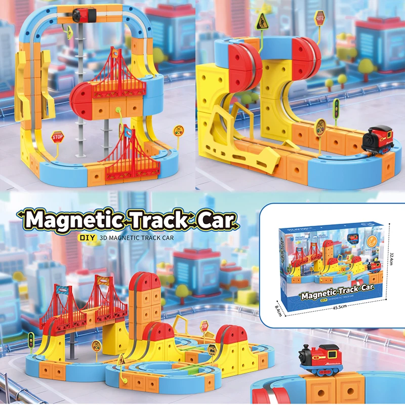 新しい磁気ビルディングブロックレールカー-STEM教育用建設玩具、子供の発達学習ギフト、モンテッソーリ玩具