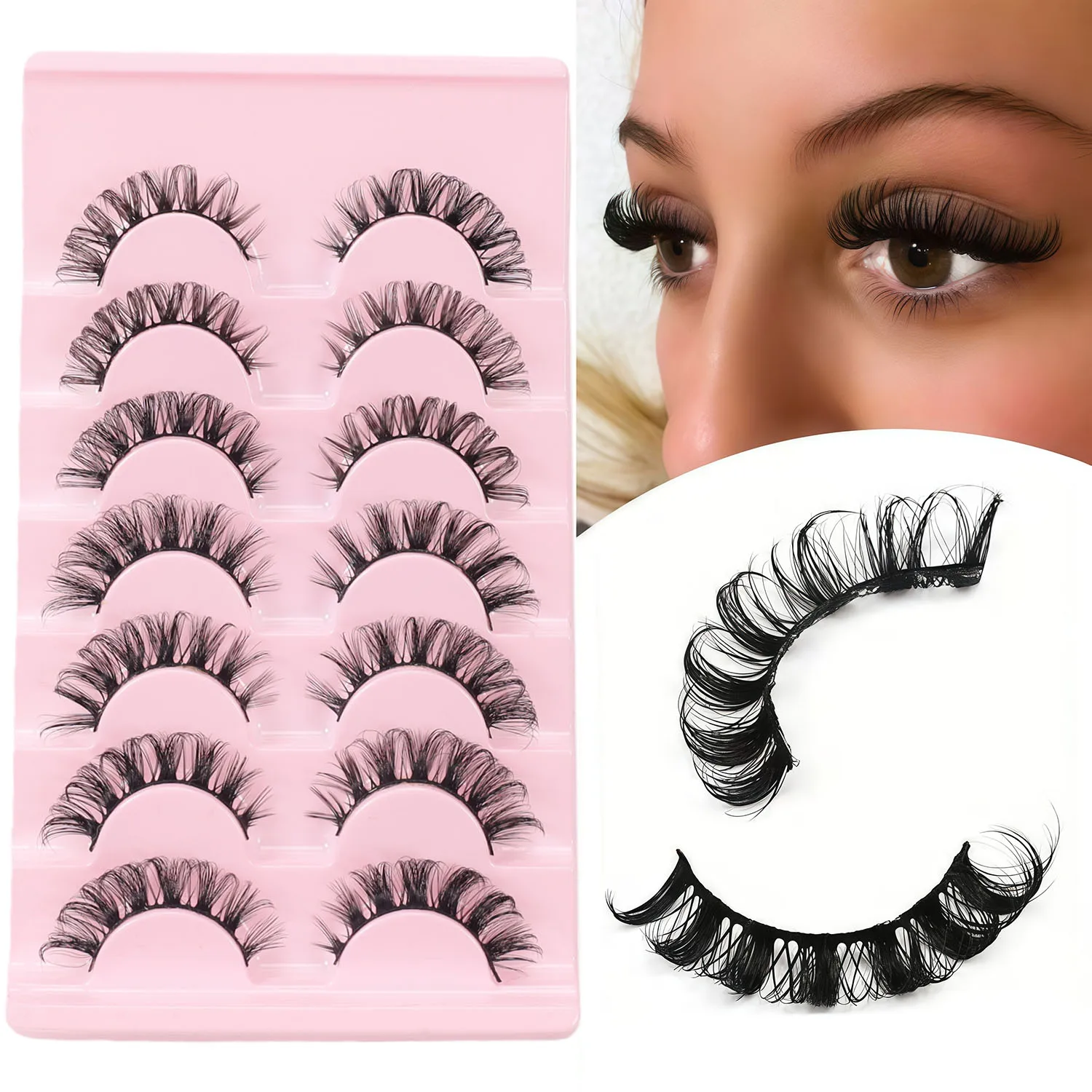 DIY New DD Russian Curling False Eyelash 7-Pair Set Large Curvature Thick European American Style