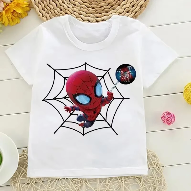 Children's Cute Funny Cartoon Spiderman T-Shirt Baby Harajuku Style Super Hero T-Shirt 100% Cotton Summer Top for Boys & Girls