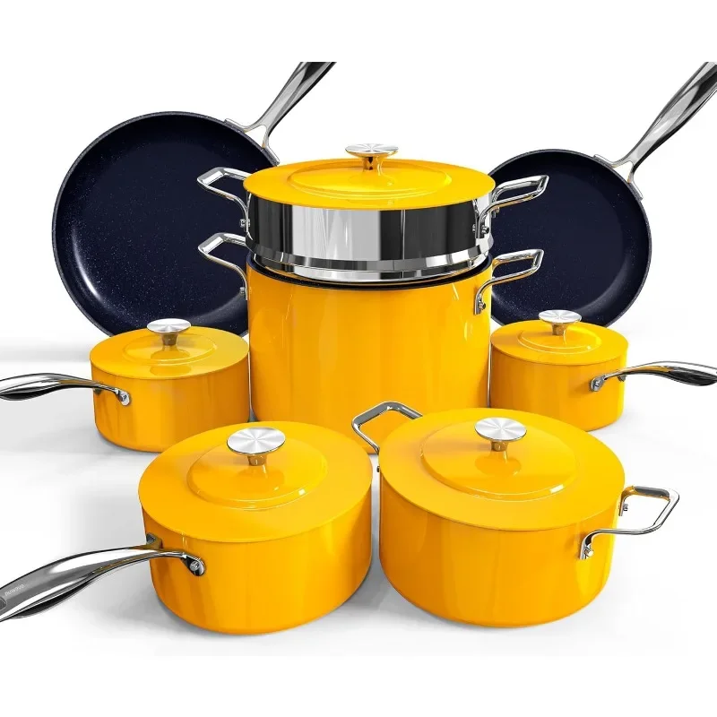 Forged Lightweight Cookware Set Healthy Ceramic Coating, Ultra Non-Stick, Stay-Cool Handles, Works on All Cooktops