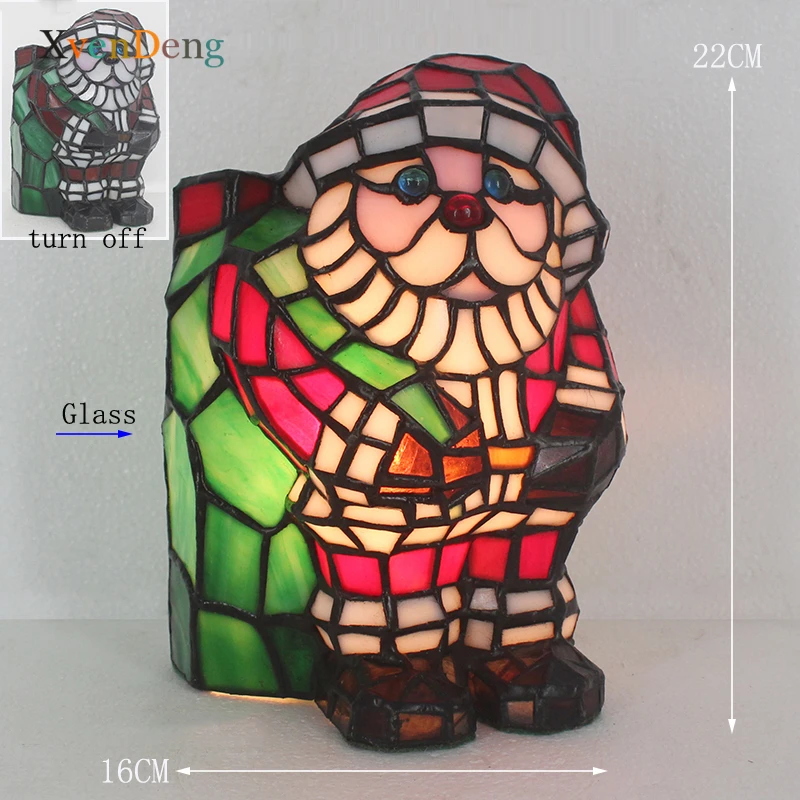 Tiffany Christmas Tree Santa Claus Table Lamps for Living Room Decoration Festival Light Vintage Stained Glass Cross Desk Lamp