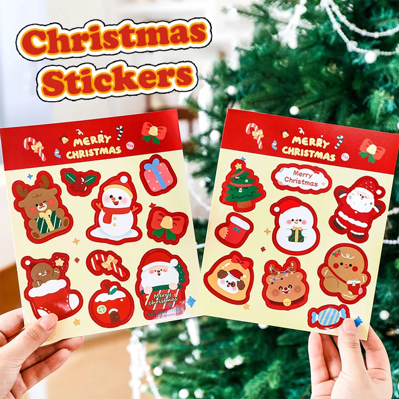 สติกเกอร์คริสต์มาสสำหรับเด็ก 10 ชิ้น; เครื่องเขียนลายการ์ตูนสำหรับงาน DIY ของนักเรียนและของขวัญ