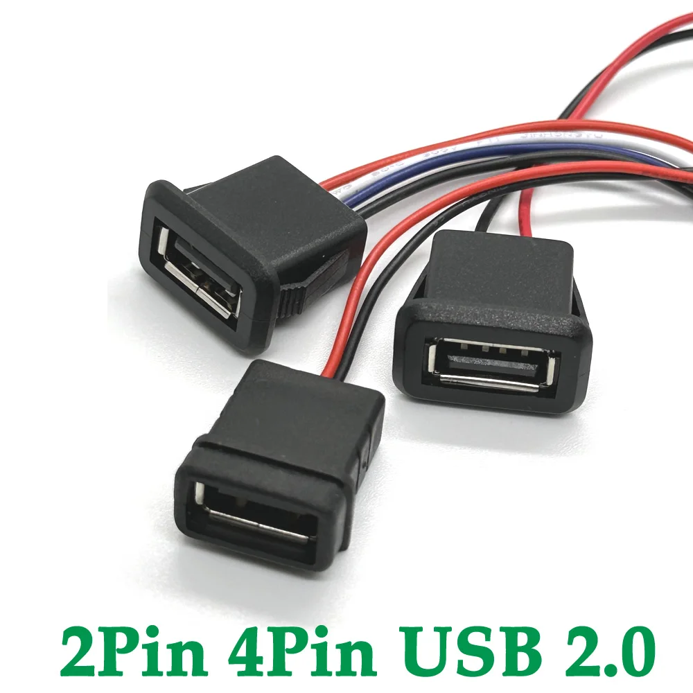 

1-5pcs USB 2.0 Female 2Pin 4Pin Power Jack 2P 4P USB2.0 Charging Port Connector Data Interface with Cable USB Charger Socket