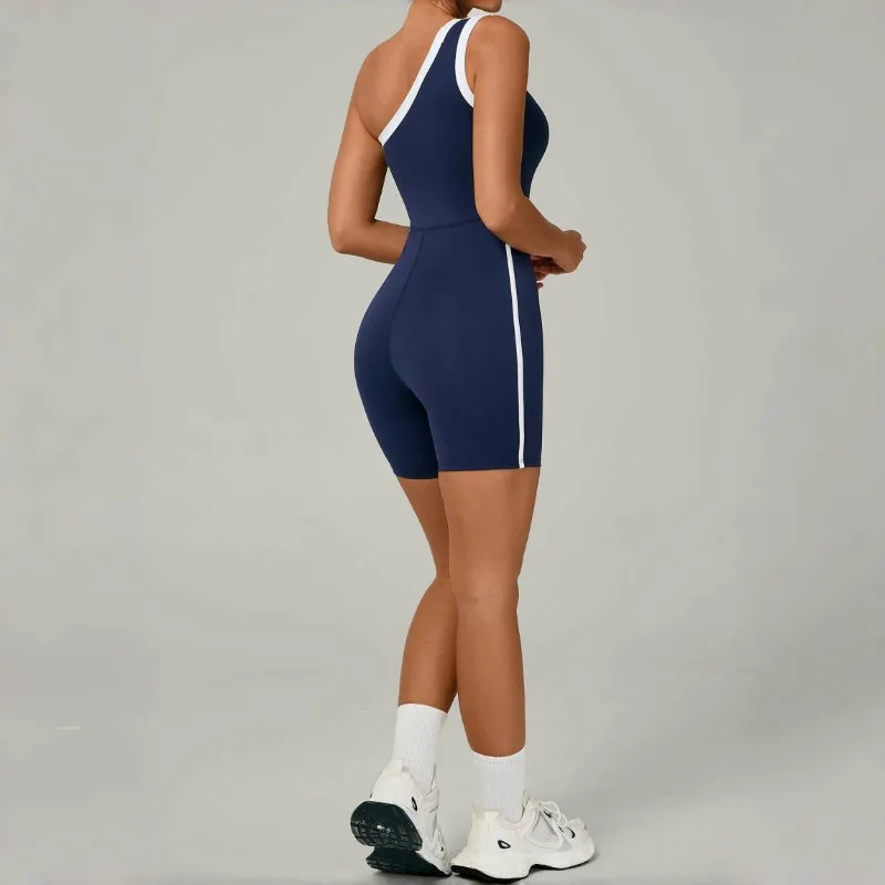 

Женская униформа для йоги с одним наклонным плечом и подтяжкой бедер, облегающий цельный наряд для занятий спортом на открытом воздухе, бег, отдых, фитнес-костюм