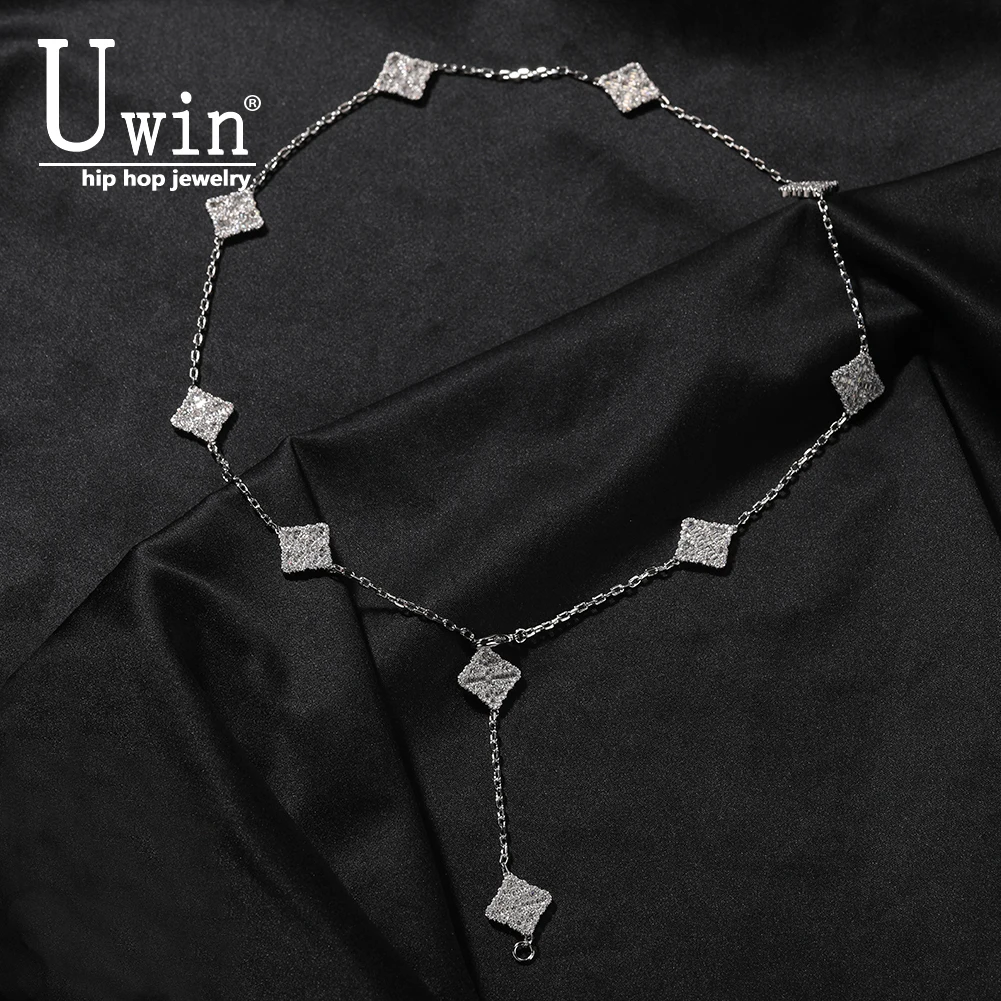 

Uwin Four-leaf Clover Necklace Freely Adjustable Full Iced Out CZ Slim Chain Fashion Luxurious Choker HipHop Jewelry