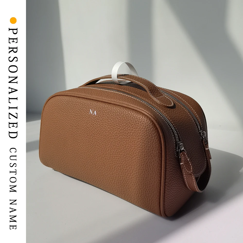 

First layer cowhide women's makeup bag high-end travel portable large capacity makeup bag soft toiletry bag light luxury storage
