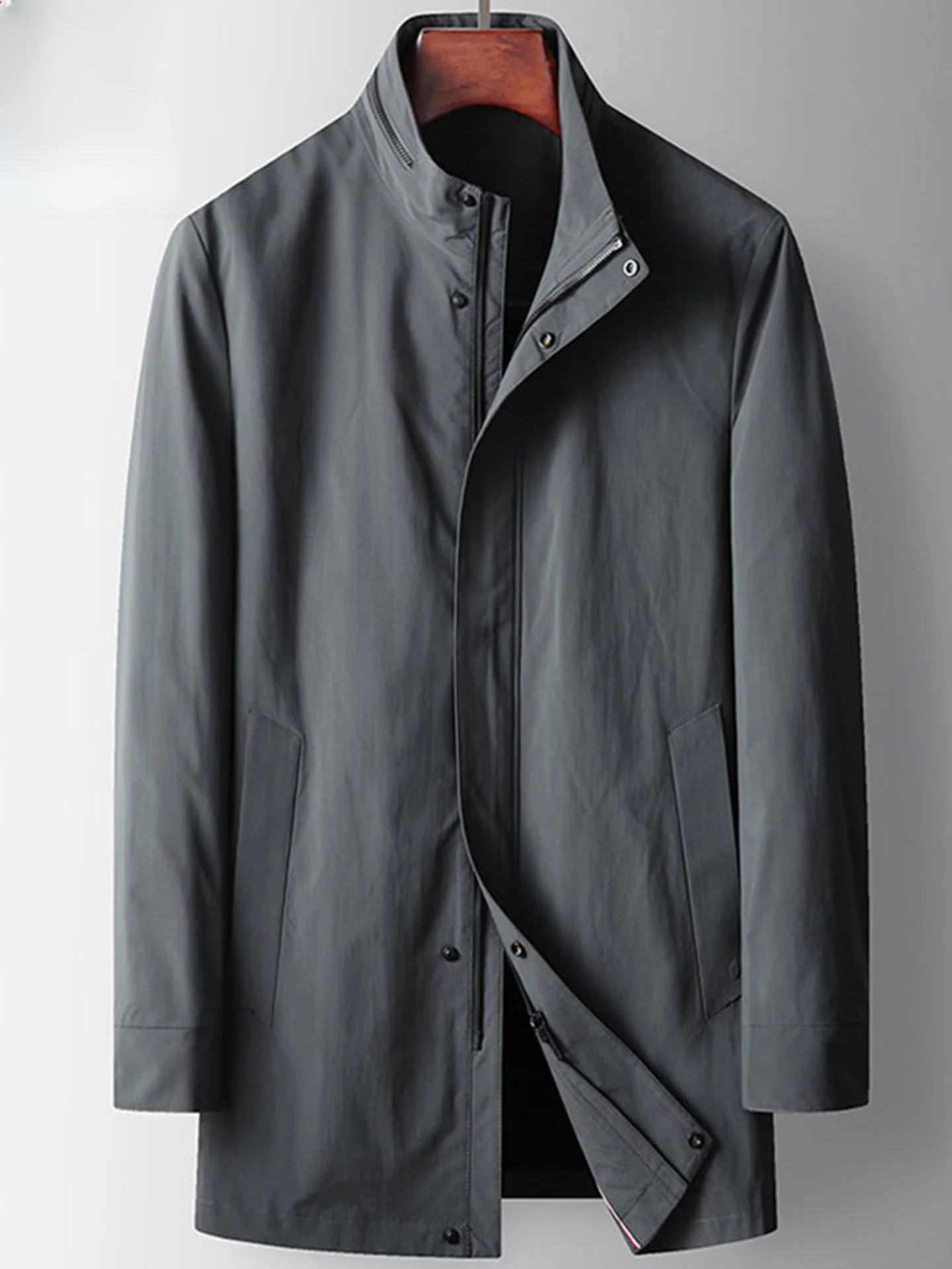 

Busin Casual Mid-Length Stand Collar Jaet Men's Lightweight Luxury Spring Autumn Polyester Fiber Faion Urban Sle