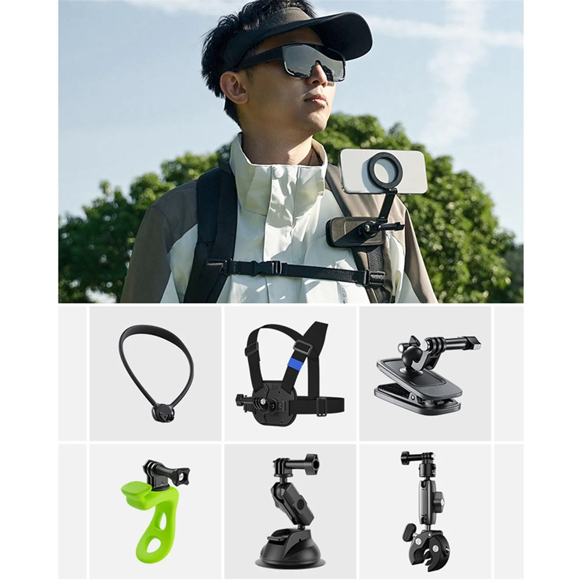 

Новый магнитный держатель для мобильного телефона, зажим для рюкзака, нагрудный ремень, шейный адаптер, держатель для видеоблога, первая перспектива