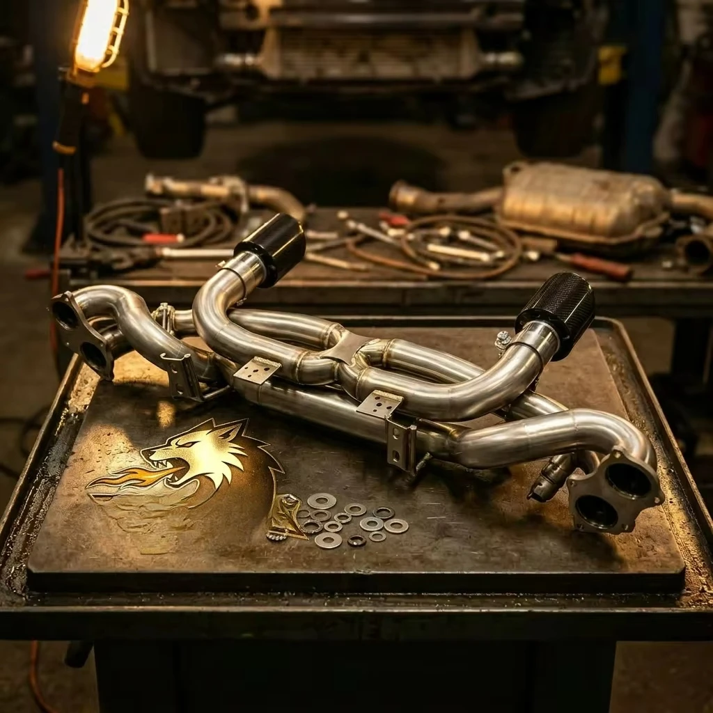 Black-tailed Tips and Axleback Muffler Exhaust System of SS304 with Vacuum Valves for Porsche 718 GT4 4.0L Remote Control