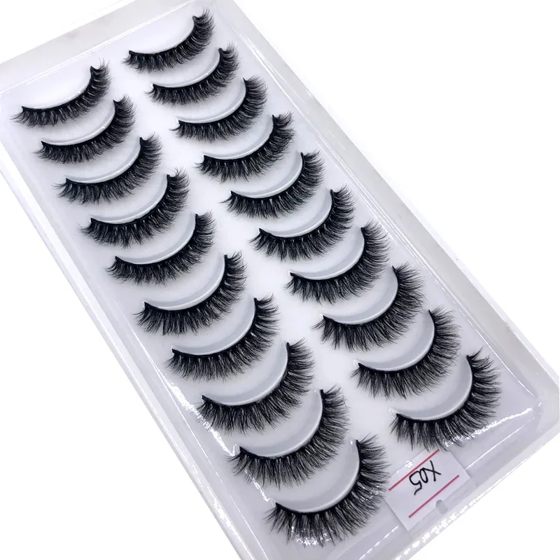 AMSDCN 10 Paar 3D-Wimpern aus künstlichem Nerz, kurze, natürliche, dramatische künstliche Wimpern, kurze Wimpern, gekreuzt, unordentlich, 3D-Locken