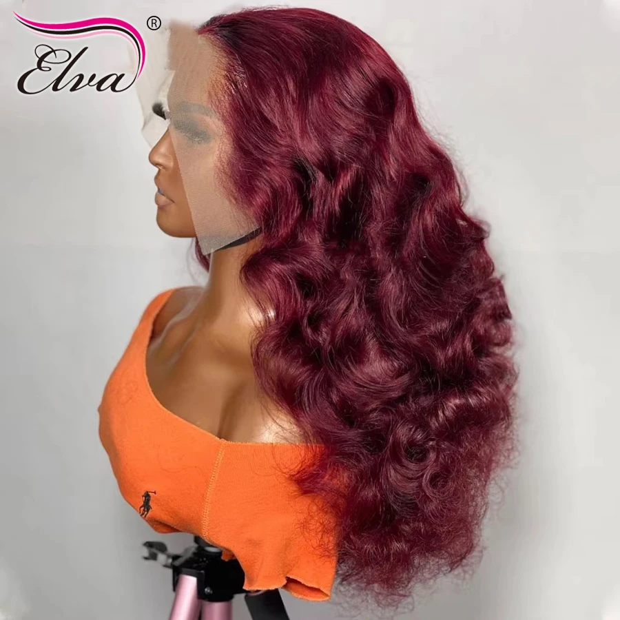 250% Плотность Бордовый 13x6 HD Бесклеевой парик на кружеве спереди Предварительно выщипанные человеческие волосы Готов к готовому 99J Цветные ультратонкие парики на шнурке HD