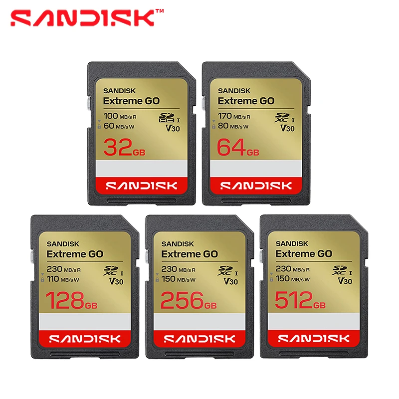 Original SanDisk Extreme Go SD Memory Card Max 230MB/s UHS-II Flash Storage Card SDXC 64GB 128GB SDHC 32GB SD Card For Camera