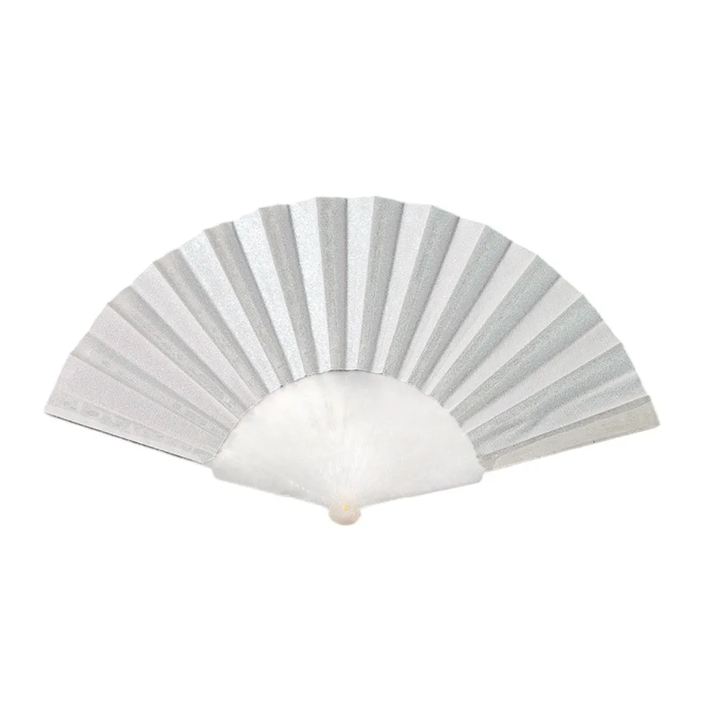 Retro Portable Folding Fan Plastic Elegant Cloth Hand Fan Plain Chinese Silk Fan Handheld for Weddings Travel Party Dancing