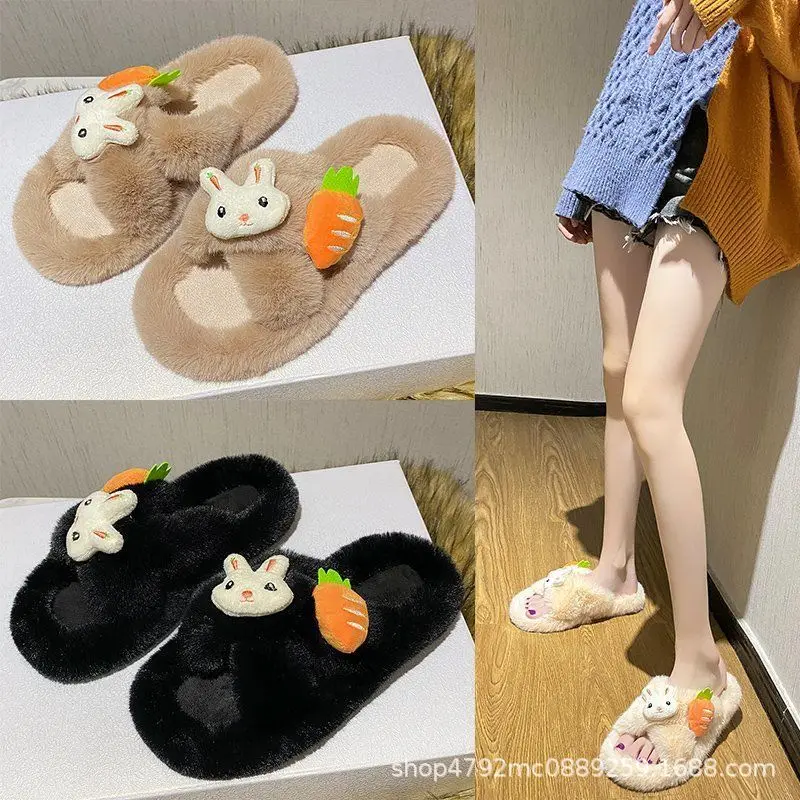 Women's Indoor Slippers 2024 Autumn and Winter New Plush Home Lazy Slippers Anti slip Durable Fashion Warm Sandals Slippers