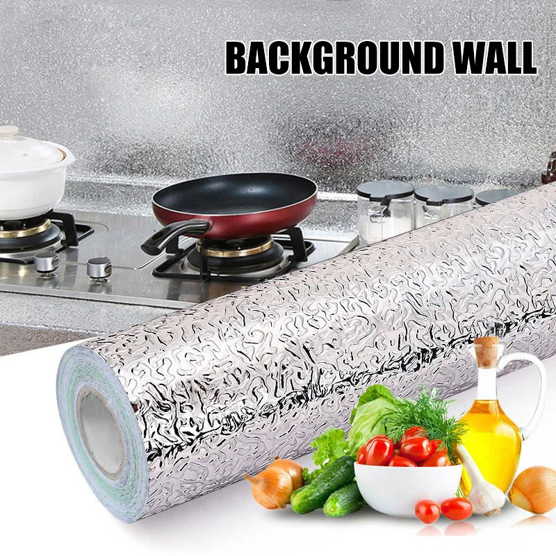

Kitchen PVC Self-adhesive Oil Resistant Wallpaper Aluminum Foil Paper Home Stove Sticker Kitchen Backsplash Wallpaper Stickers