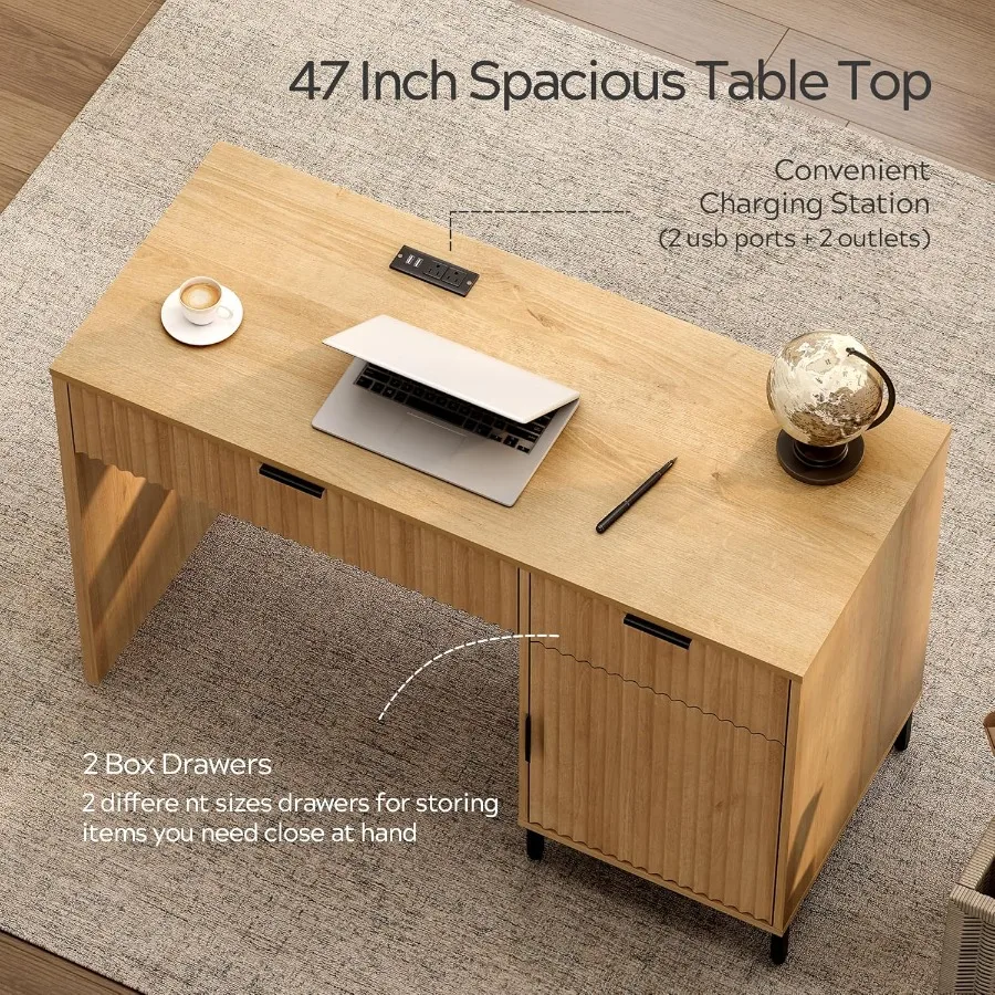 47 مكتب تنفيذي مخدد مكتب مكتب منزلي خشبي حديث مع محطة شحن وخزانة بأدراج ومكتب كتابة للكمبيوتر لدراسة العمل #3
