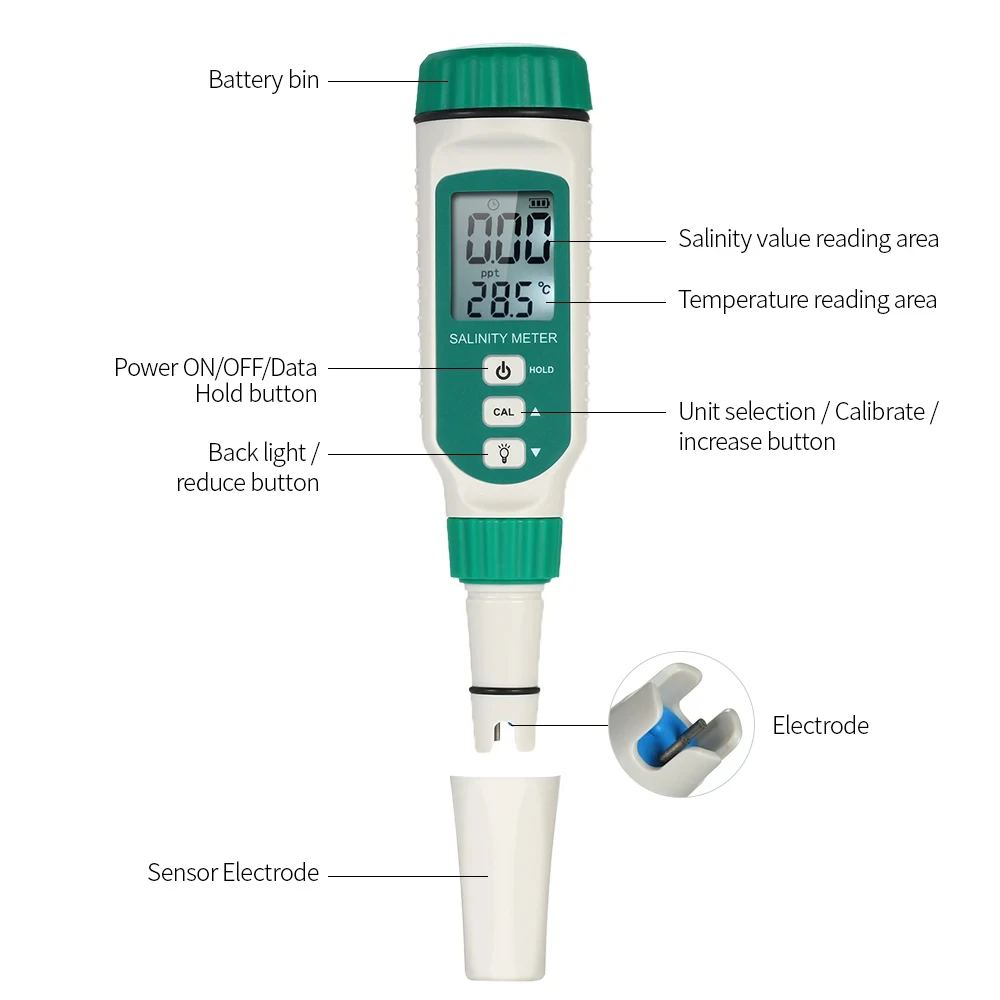 SMART SENSOR Portable Salinity Meter Handheld ATC Salinometer Halomete Salty Brine Meter Seawater Salinity Food Salinity Tester