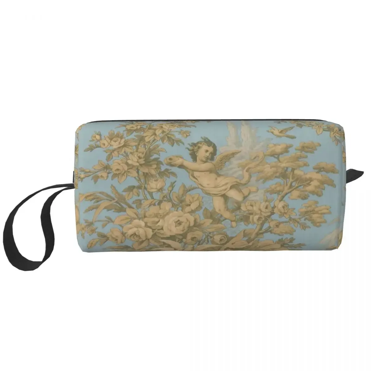 French Toile De Jouy Angels Makeup Bag Large Cosmetic Bag for Men Women Toiletry Bag Dopp Kit