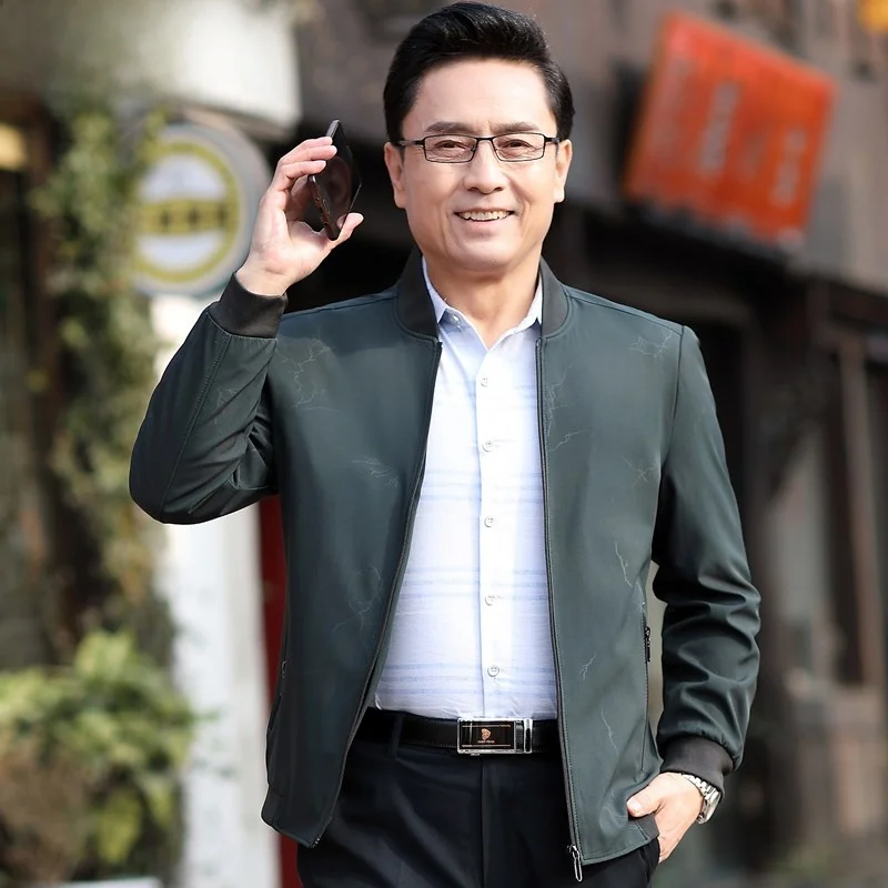 

Lightweight Men's Jacket Fall Fashion Urban Style Polyester Fiber Dad's Autumn Clothes Thin Male Outerwear Middle-Aged
