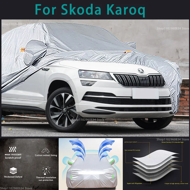 

For Skoda Karoq 210T Full Car Covers Outdoor Sun uv protection Dust Rain Snow Protective Anti-hail car cover Auto car cover