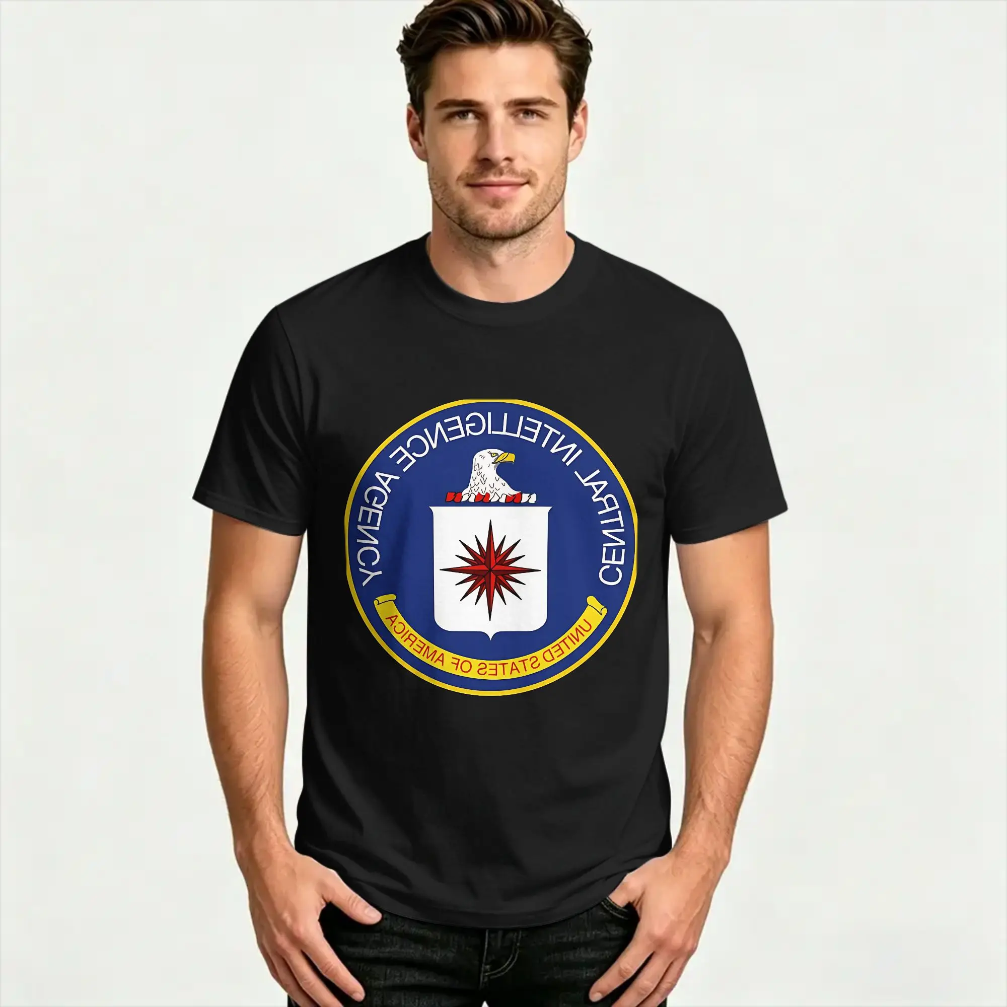 Central Intelligence Agency CIA  T-Shirts Men  Novelty Pure Cotton Tee Shirt O Neck Short Sleeve T Shirt 4XL 5XL Clothes